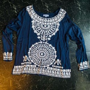 Navy and white boho long sleeve light weight top